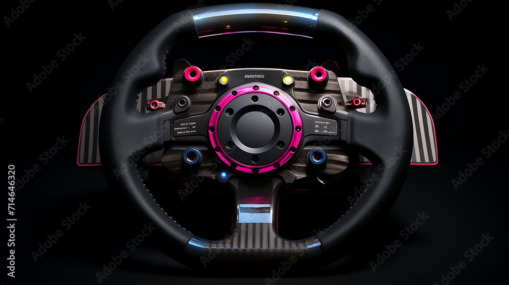 An racing car steering wheel design.
