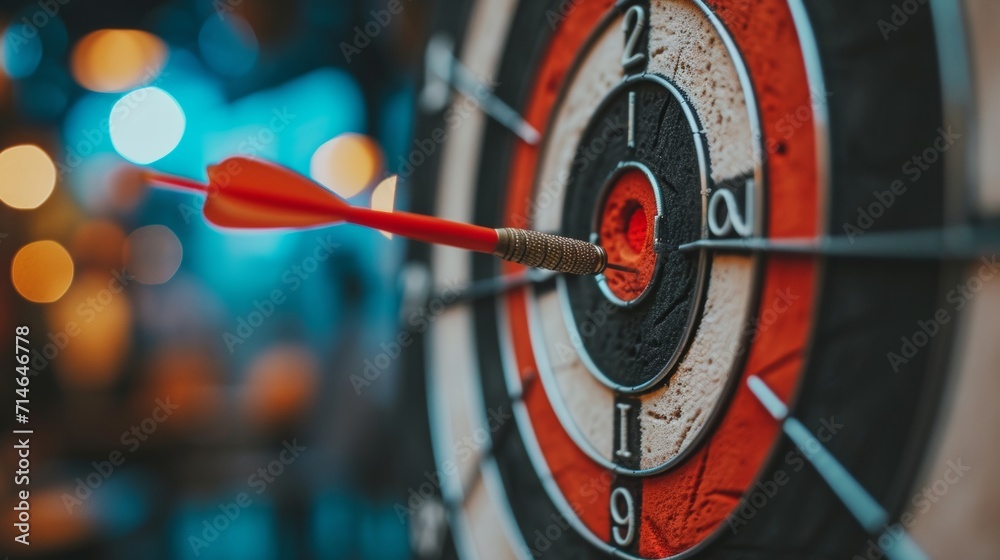 set goals for work. dart aiming at the target center business. goal, aiming marketing target metaphor, Succeed dart board, defines objectives, success investment ideas, winner, Generate by AI - obrazy, fototapety, plakaty 
