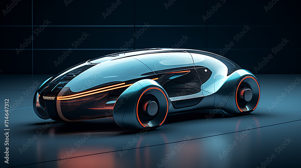 A 3D model of a futuristic self-driving car.