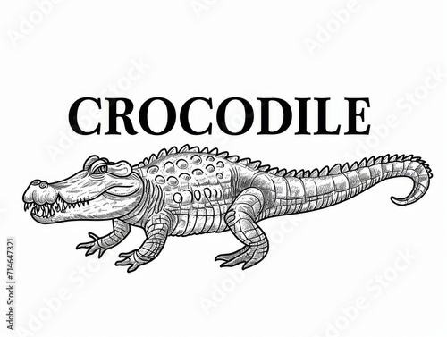 a crocodile coloring page for kids,with the text "CROCODILE" © cristian