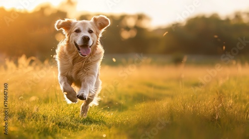 a dog running through a field of grass with the sun shining on it's back and it's front paws in the air and it's mouth.
