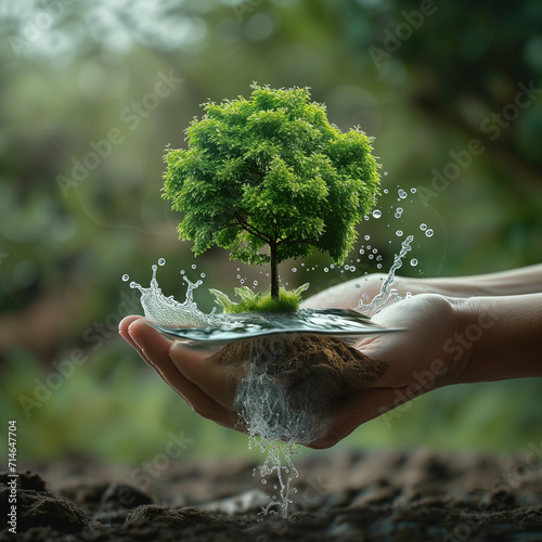 An ecological concept illustration capturing the essence of World Water Day, emphasizing the vital connection between nature and water conservation for a sustainable and harmonious planet photo