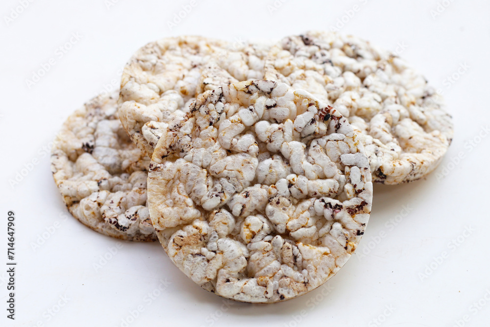 Round crispy rice crackers. Rice cakes