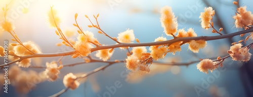 the blossoming branches of a yellow willow tree ai generative
