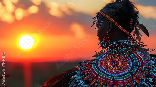 african person in a red dress , photograph while sunset photo