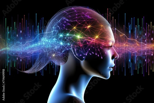 Human brain colorful smoke fire light bulb  color dust  Kaleidoscopic  short and long term memory  Vivid Motley Neon 3D Rendering  Creative mind processing stimuli  brain s neurons fire  deep learning