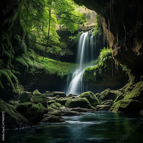 Enchanting Waterfall in a Lush Forest Setting