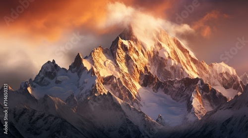 Majestic Mountain Peaks Bathed in Golden Light