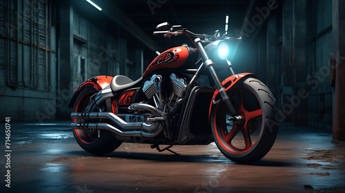 A photo-realistic image of a motorcycle with a custom paint job.