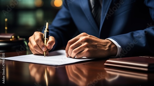 Close up a businessman signing agreement with ballpoint pen. Signing a contract.