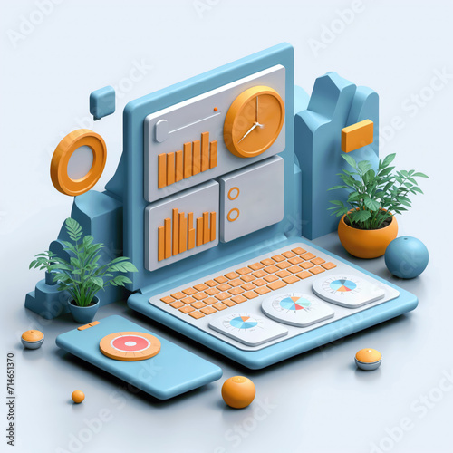 concept AI technology diagram 3D SEO optimization browser icon for marketing social media concept. Interface for analytics strategy and social media research planning graph icon 