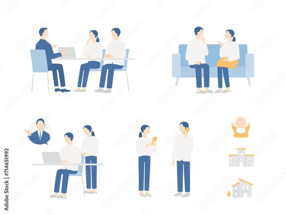 ライフプランを相談する若い夫婦のセット