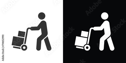 man pushing a cart, package transport on black and white 