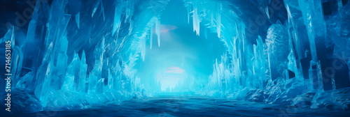 ice caverns adorned with intricate patterns, lit by the soft glow of bioluminescent ice crystals. © Maximusdn