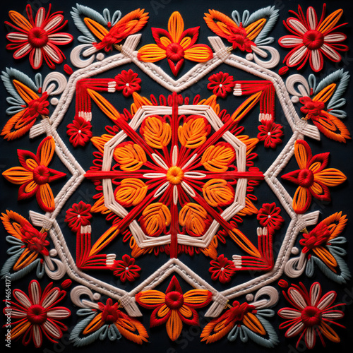 Mexican traditional pattern ethnic embroidery background photo