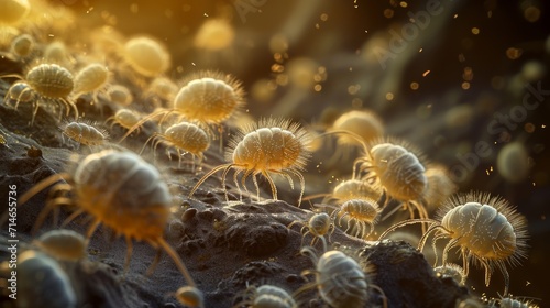 Obraz na płótnie Soil-dwelling mites and microarthropods, dust pincers under microscopic close up view. w salonie