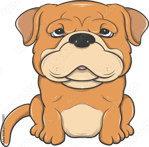 Cartoon of a cute brown bulldog with a wrinkled face