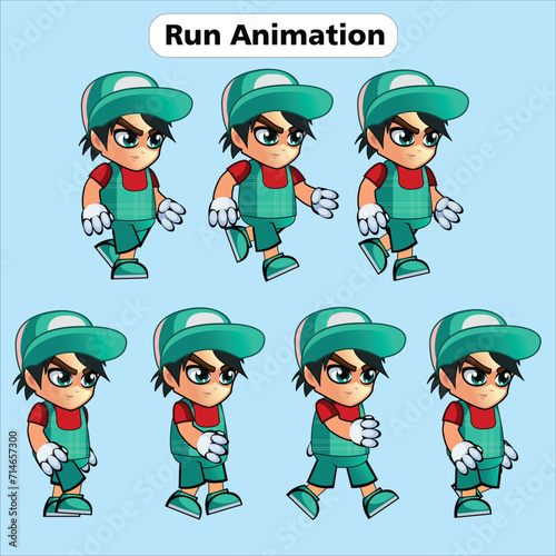 set of 2d character run animation vector illustration