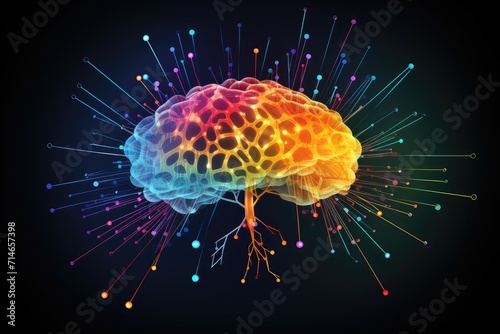 human brain colorful neuronal fire colored neuronal network Kaleidoscopic  short long term memory  Vivid Motley Neon 3D Rendering  Creative mind processing stimuli  brain s neurons fire  deep learning