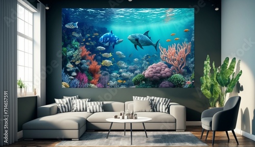 A captivating ocean view, showcasing hidden depths, a plethora of marine life, and vibrant colors, V4 style, presenting the marine natural world realistically - Generative AI photo
