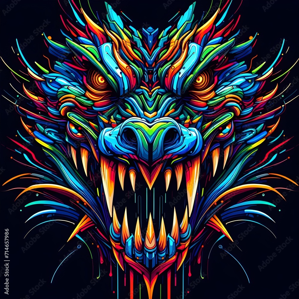 Dragon Snake Head with colorful abstract WPAP art style. Vector illustration in the form of geometric lines with a mix of bright colors