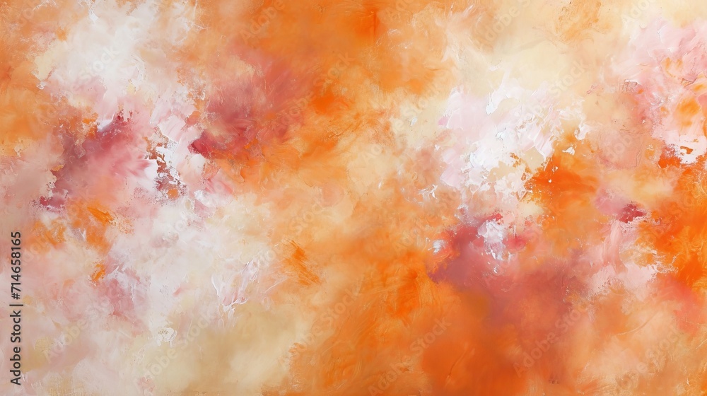Contemporary abstract painting on canvas, warm orange, brown and pink hues contrast with subtle textures.