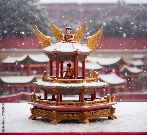 Korean temple in snowfall, Chengde, Hebei Province, China photo