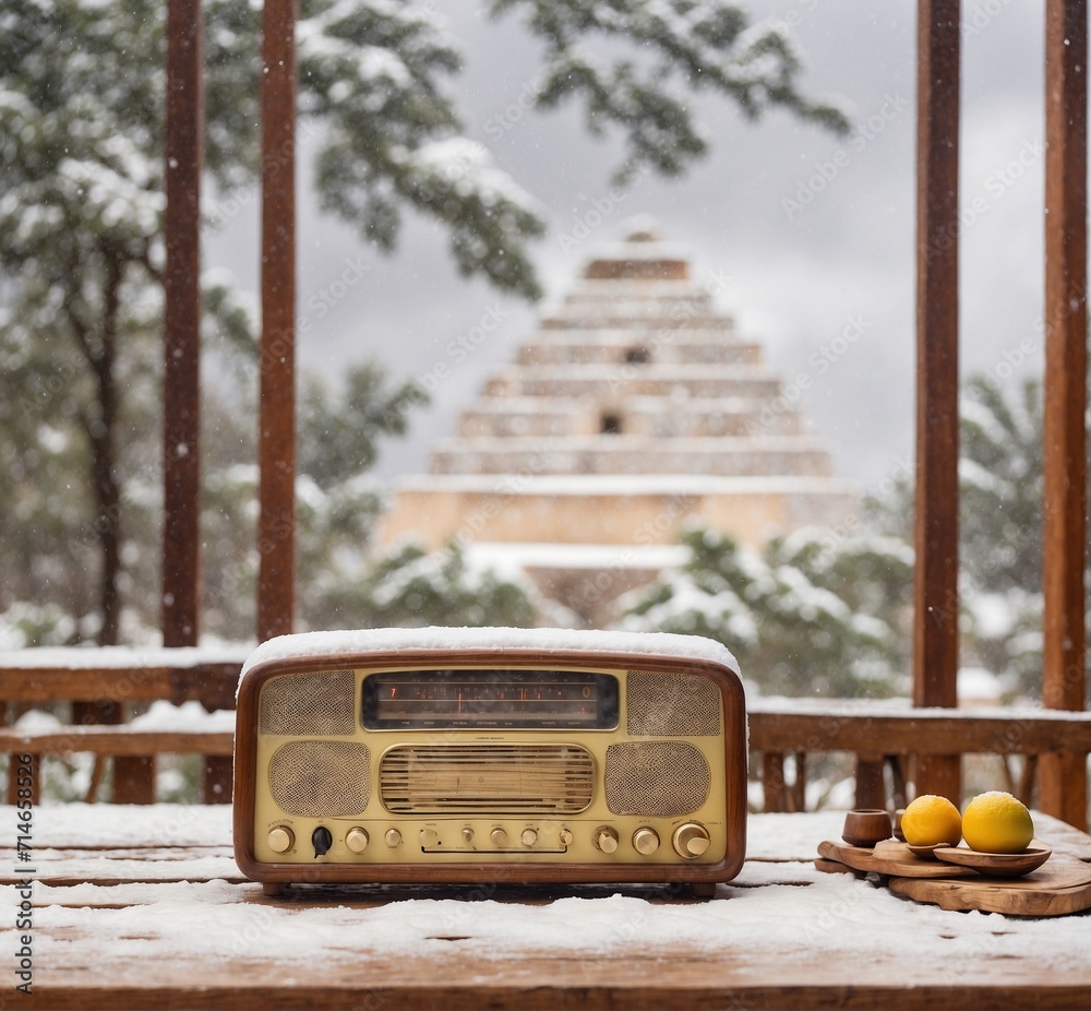 Naklejka premium Angkor Wat, Siem Reap, Cambodia, vintage radio
