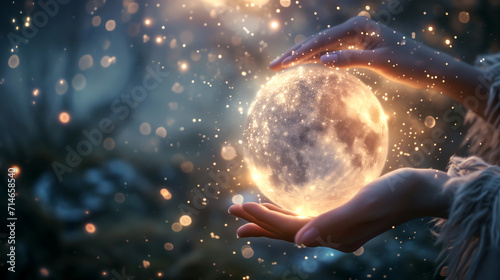 magic moon in hands sparkle night photo