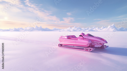 A pink ice racing sled on a frozen lake. © Muhammad