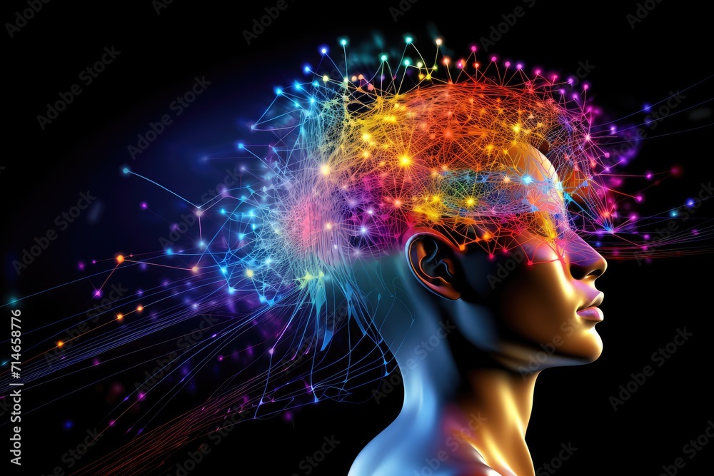 Anesthesia medical illustration, Anesthesiology and perioperative care shimmering brain dots lightning, nerve cells fire with blue background, Anaesthesia, Neuronal energy, clinical healthcare Anesthesia medical illustration, Anesthesiology and perioperative care shimmering brain dots lightning, nerve cells fire with blue background, Anaesthesia, Neuronal energy, clinical healthcare