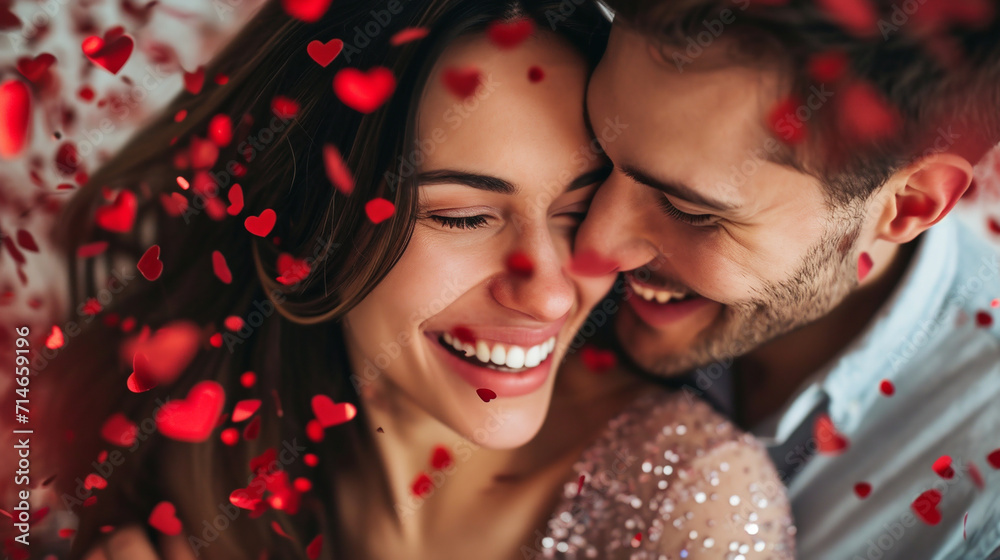 Close up photography of beautiful couple celebrate Valentine's day. 