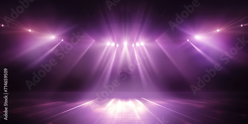 An empty stage with a very bright purple spotlight