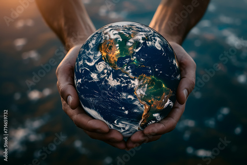 The globe Earth in the human's hands 