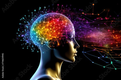 Colored head in the dark, medical illustration, brain photography of the human head, eeg, Biomedical Imaging, MRI guided focused echograph, electroencephalogram type activity, brain food, cerebellum