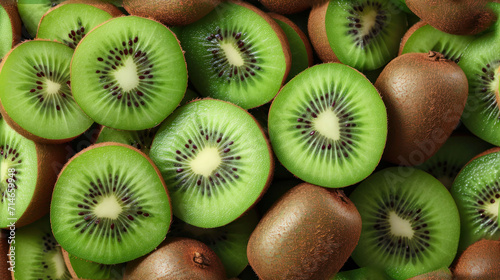  a pile of kiwi fruit cut in half with kiwis in the middle of the kiwis on the side of the kiwis and the kiwis on the other side of the kiwi. © Olga