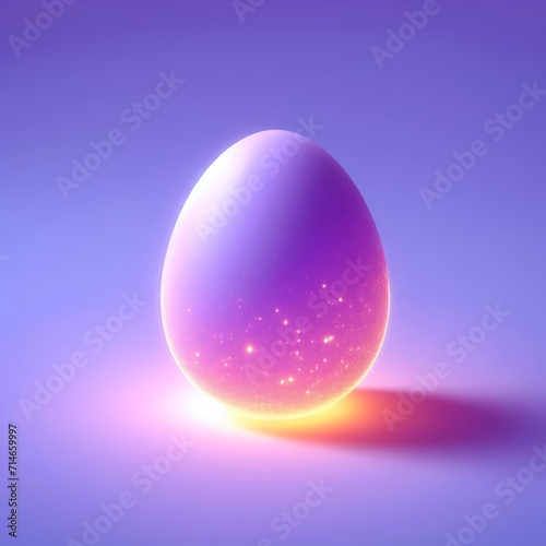 Pastel purple luminous Easter egg isolated on a pastel purple background. Easter holiday concept in minimalism style. Fashion monochromatic composition. Web banner with copy space for design.