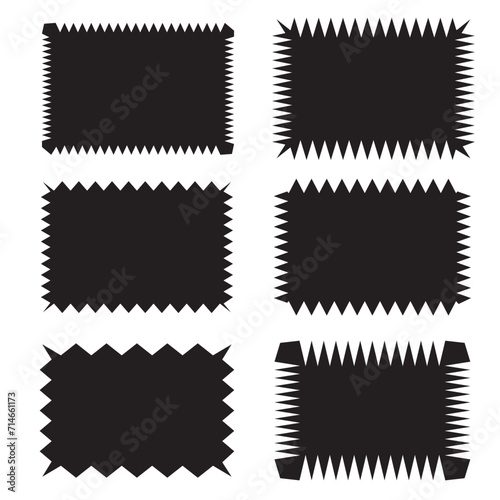 Zig zag edge rectangle shape collection. rectangular symbols set with jagged edges. Black graphic design elements for decoration, banner, poster, template, sticker, badge. 11:11