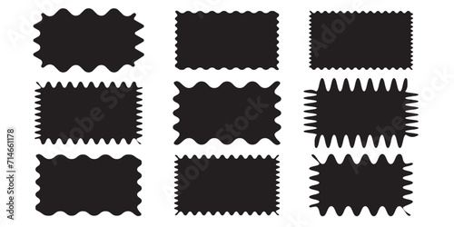 Torn shape pieces set. Set of black jagged paper square. Zig zag edge rectangle shape collection. Jagged rectangular elements set. 