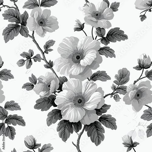 Beautiful vector seamless floral pattern with watercolor hand-drawn gentle summer flowers, vintage style nature realistic flower vector images for the background, abstract floral branches with leaves,