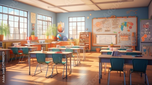 A classroom setting with AI-powered educational tools, customizing lessons to cater to each student's learning pace and style. - Generative AI photo