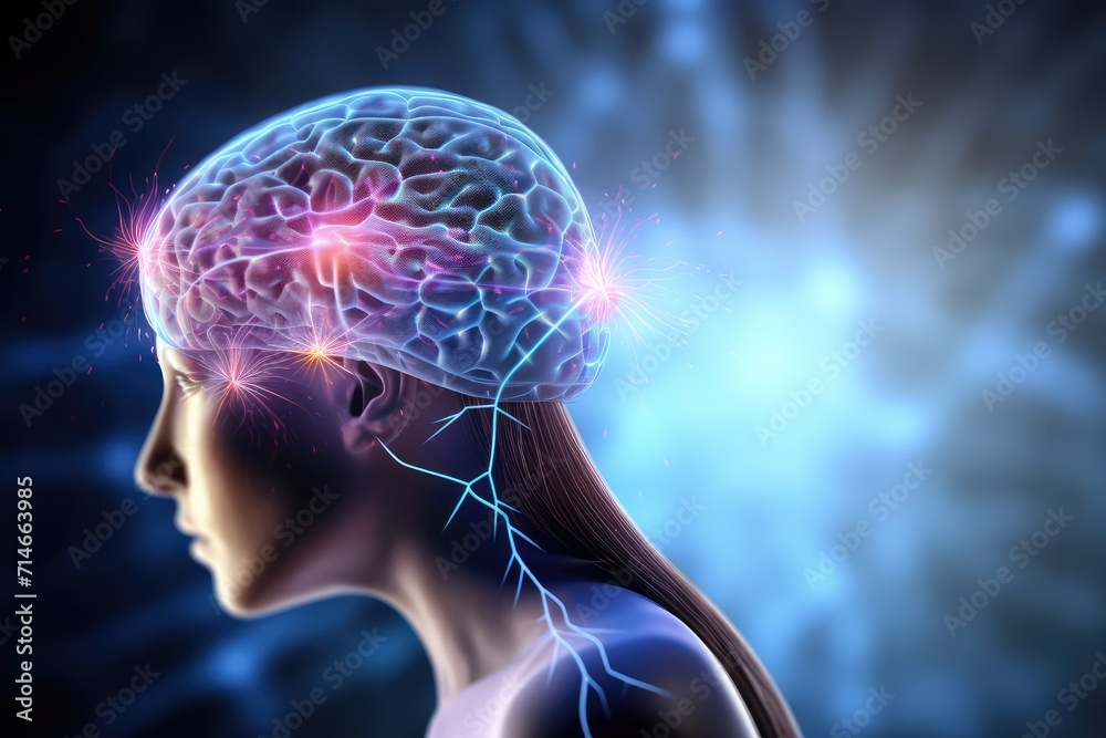 Brain, gentle light, positive energy, calming serenity, mental clarity during sleep. Sleep cycle, quality, duration are vital for combating insomnia, various sleep disorders, overall axon well-being