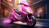 A pink scooter in a city scooter race.