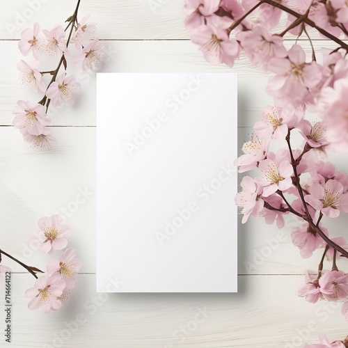 Blank white 5x7 invitation card mockup, Etsy, trendy, spring generative ai