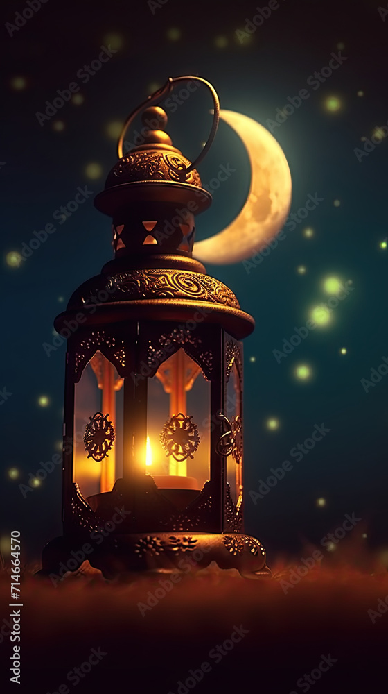 lantern in the night, Crescent Moon Over a Lantern Glow lantern in the night, Crescent Moon Over a Lantern Glow