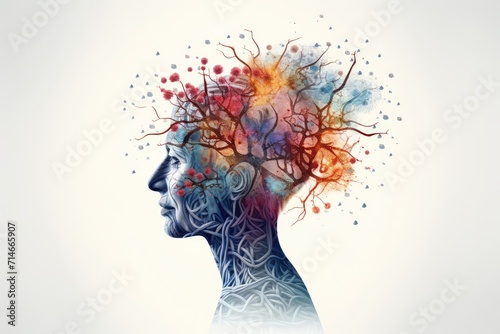 Colorful 3d scientific brain stimuli, neurovascular coupling central patterns. Neurotropic virus on neural processes and neural correlates consciousness. Neurooncology, neurophotonic neurolinguistics photo