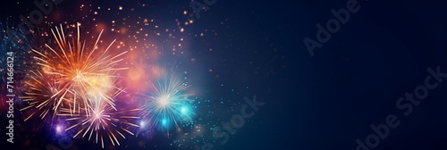 firework over abstract blue background and text space