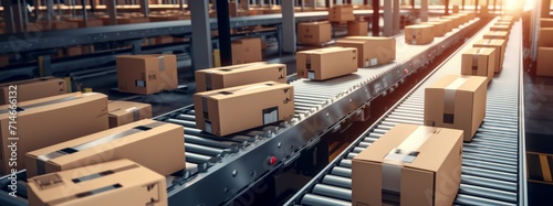 Many packages are transported on a conveyor belt for delivery