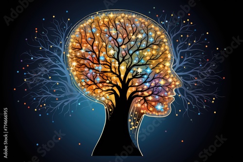 Human Brain AI Colorful Neuron Illustration, Brain learning new knowledge and understanding input through knowledge transfer and expand skillset with education by Education from experienced Teachers