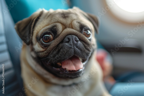 dog riding airplane close up